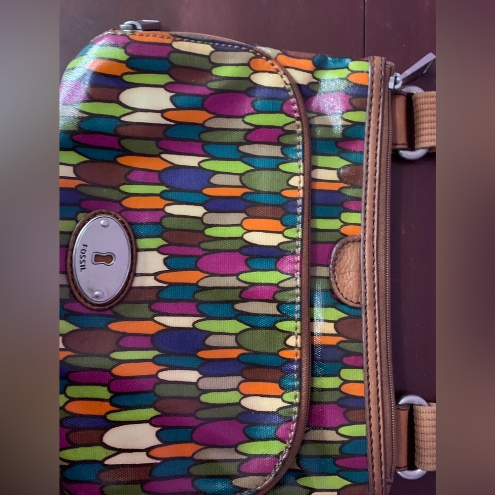 Fossil Multicolor Feather Pattern Keyper Crossbod… - image 1